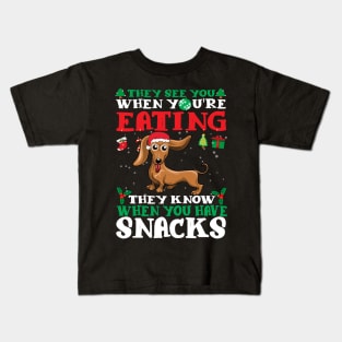 Christmas Dog Eating Snacks Kids T-Shirt